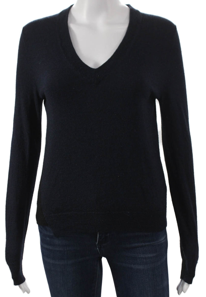 Zadig & Voltaire Women Merino Wool V-Neck Pullover Sweater Blue Size SFree Shipping in US $100+ Orders | $6.95 Orders Below