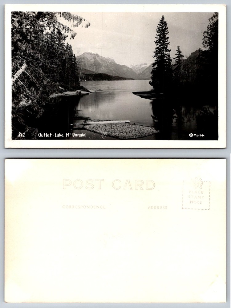 Vintage Outlet Lake McDonald Glacier National Park RPPC Postcard c.1920s Marble