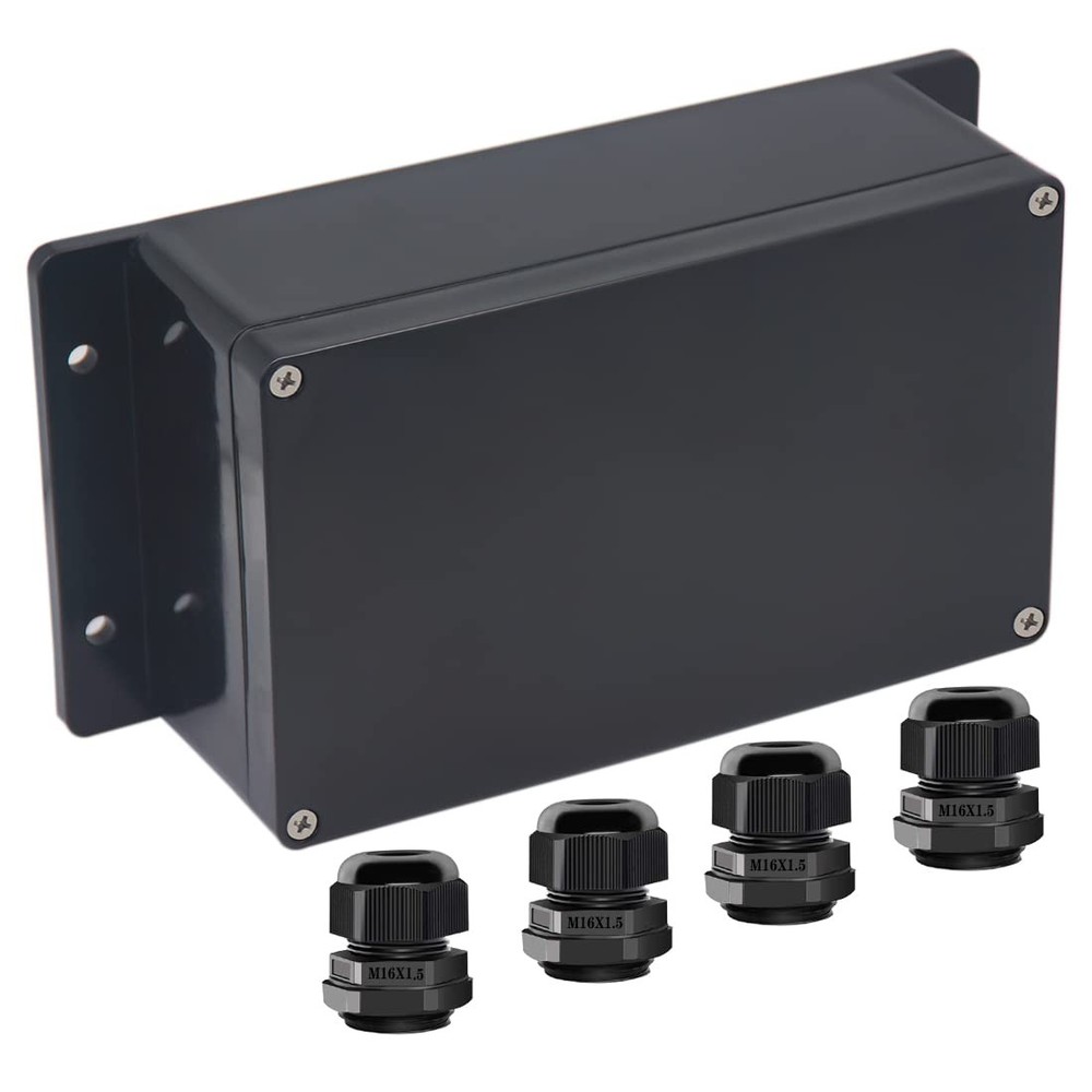 Junction Box IP65 Waterproof ABS Plastic Electrical Project Case Black 7.87x4.72-image
