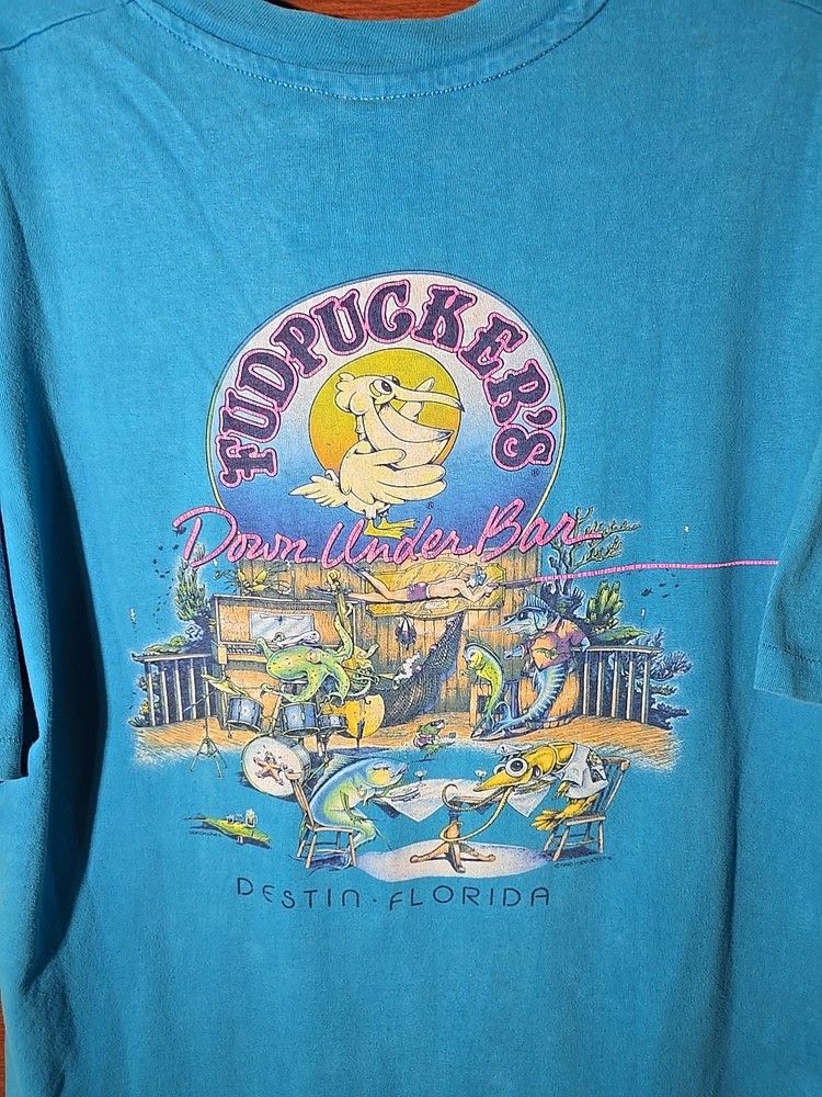 Fudpucker's Destin Florida Men's Pink Single Stitch Tee XL 1990s Vintage