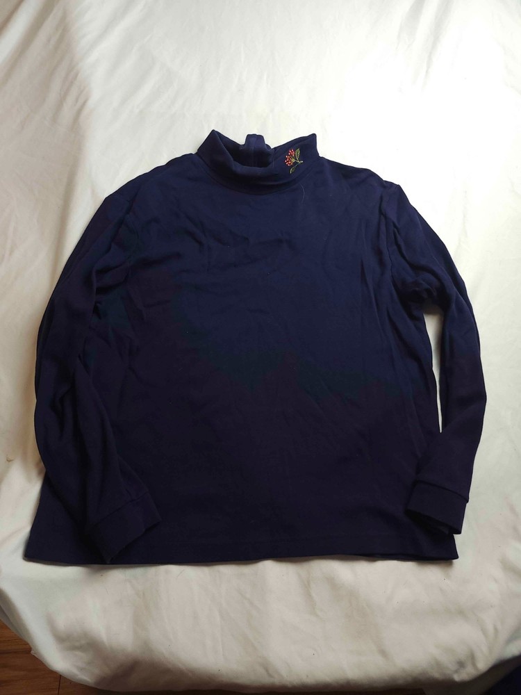 Vintage 90s Basic Editions Top Womens Large Blue Floral Embroidered Cottagecore
