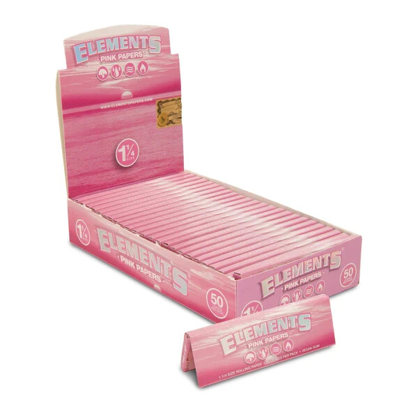 Elements Pink 1 1/4 Size Ultra Thin Rice Rolling Paper – 25 Packs per Display for Smooth Smoking Experience