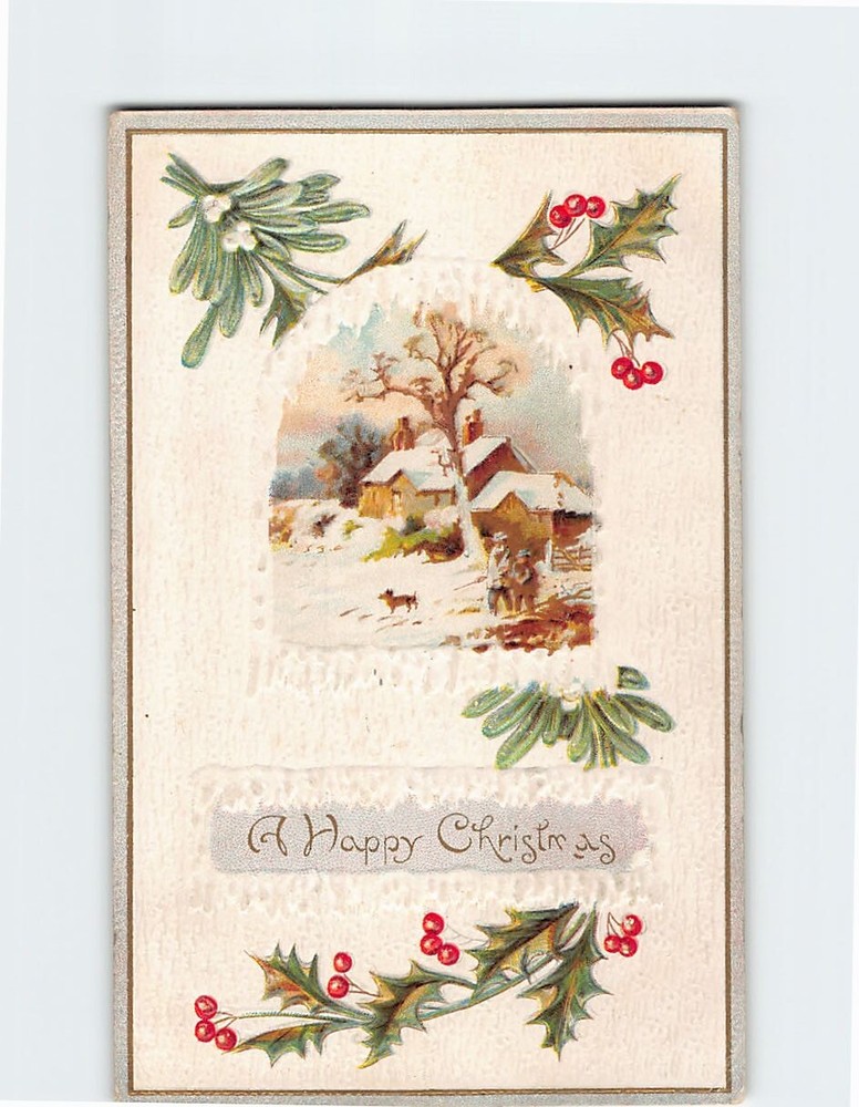 Postcard Embossed Postcard with Winter Scene and 
