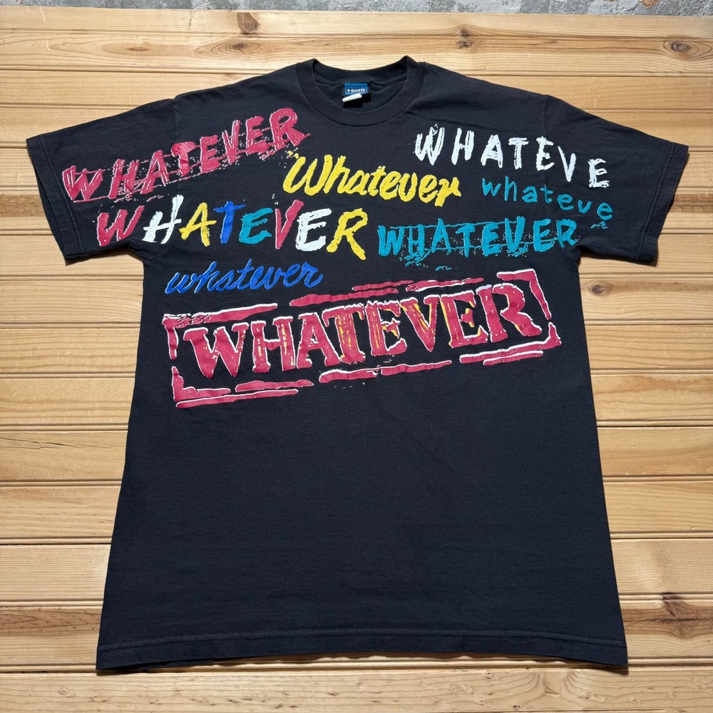 Vintage 90s Living in Attitudes Whatever Graphic T-Shirt USA Made - Size Large