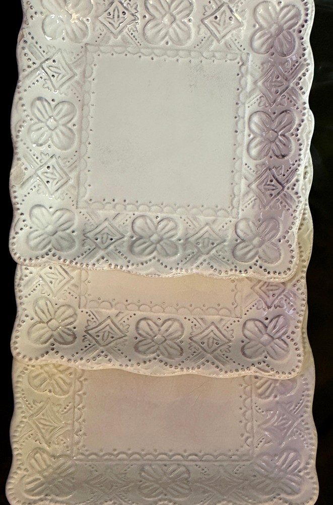 Maison Versailles Blanc Elizabeth Distressed Look Salad Plates Square 8