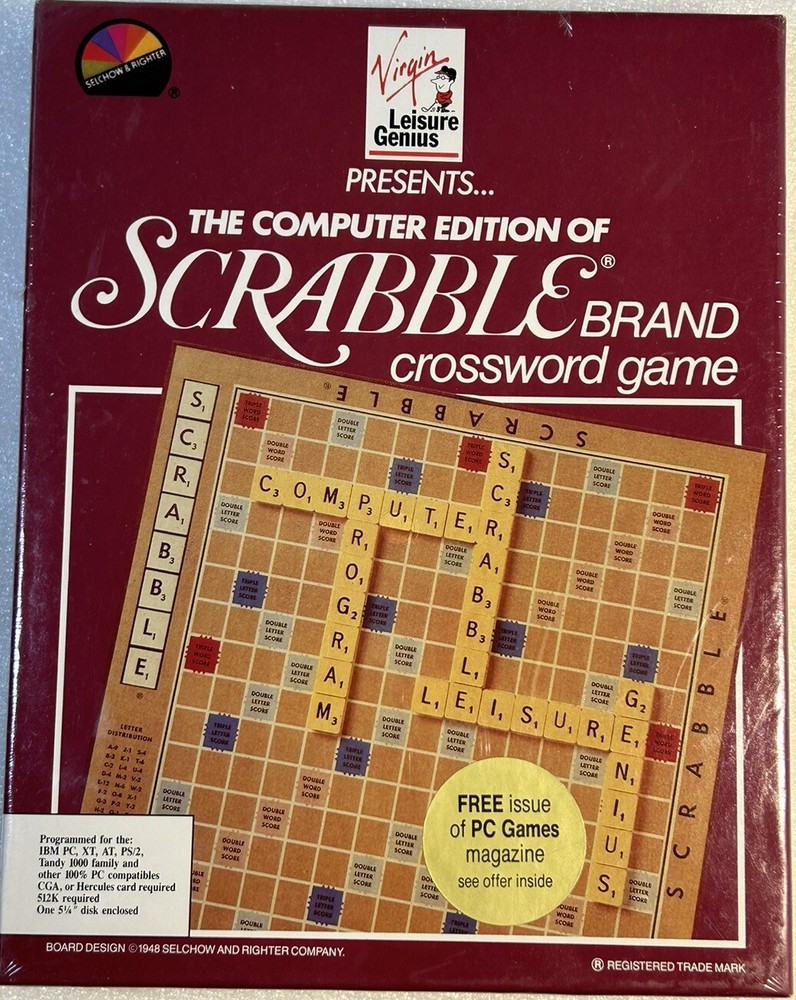 Scrabble Computer Edition Crossword Puzzle Game IBM PC 3.5Floppy 1989 Sealed NEW