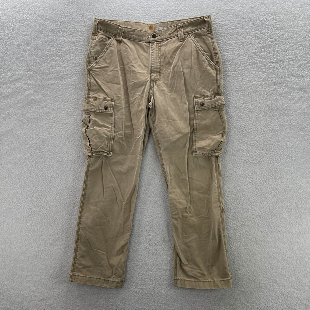 Carhartt Cargo Pants Mens 36x30 Beige Rugged Relaxed Fit Canvas Stretch Workwear