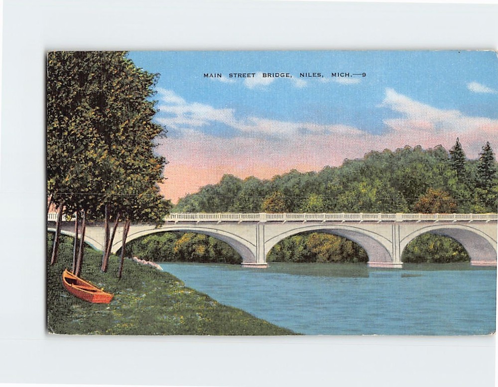 Postcard Main Street Bridge Niles Michigan USA