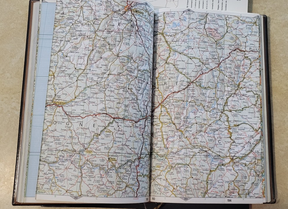Vintage 1969 Leather Bound Paris France Autoroutes Map Book