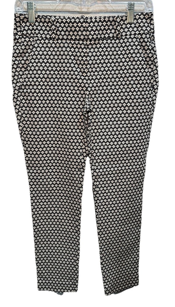 Ann Taylor LOFT Pants sz 00P Marisa Skinny Ankle Women Stretch Printed Blck&Beig