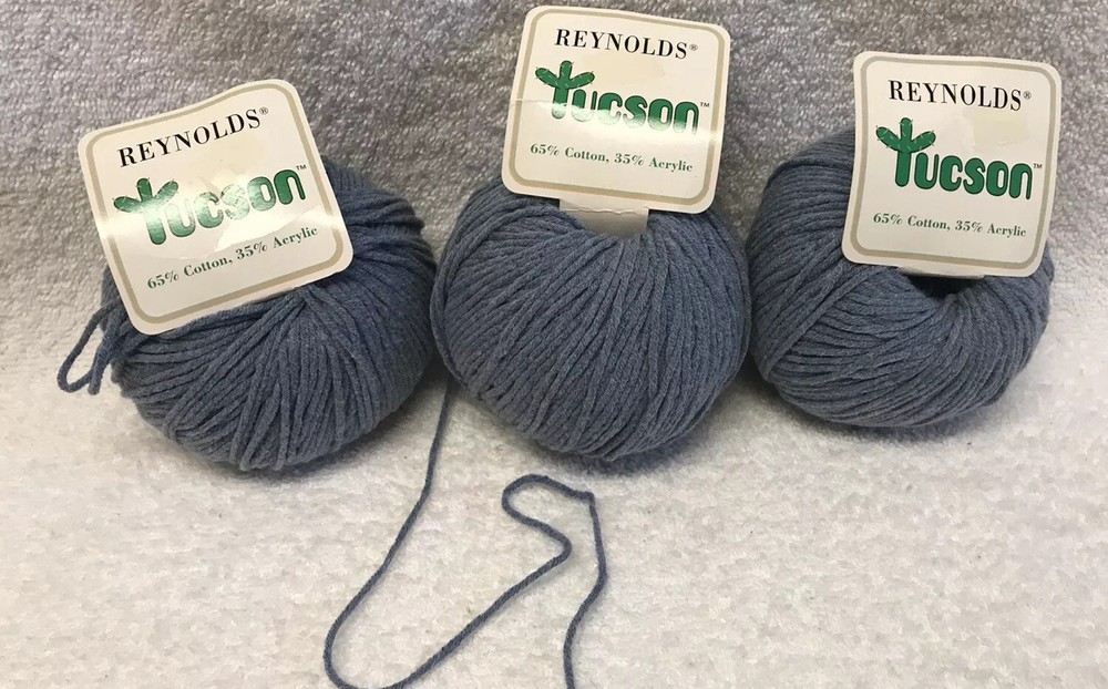 Italian Cotton-Acrylic Yarn 3 Skeins Dusty Blue 50g Aran Weight
