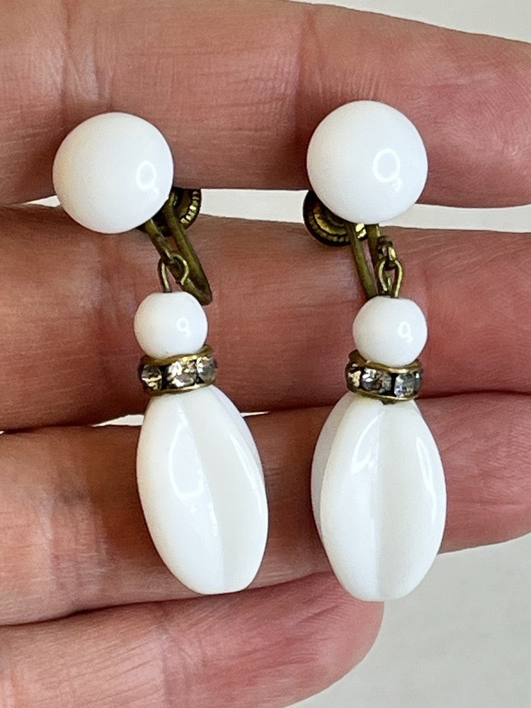Vintage White Milk Glass Dangle Earrings West Germany