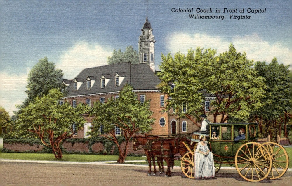 1942 Capitol Williamsburg Virginia Linen Postcard Colonial Coach Carriage