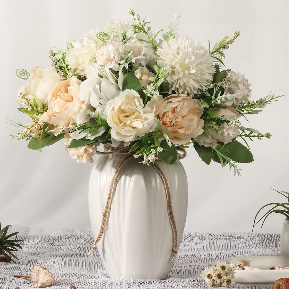 Peonies Artificial Flowers in Vase, Fake Hydrangea Silk Peony Flower Bouquet ...
