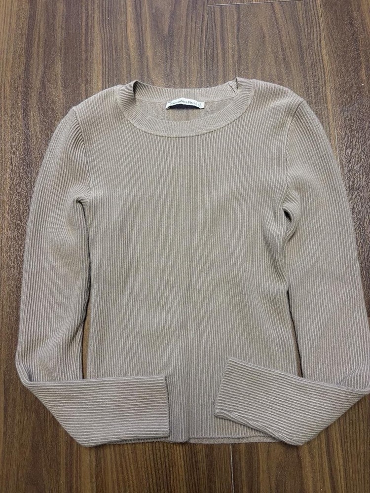 Abercrombie & Fitch Women's XS Beige Ribbed Knit Crew Neck Pullover Sweater