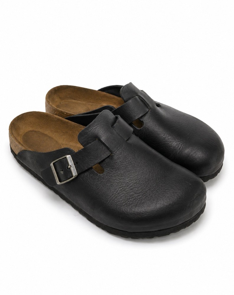 Birkenstock Boston Black Leather Soft Footbed Mule Men Sz 11