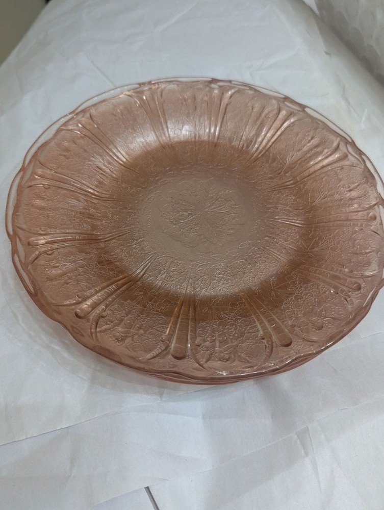 Jeanette Cherry Blossom 4 Dinner Plates Pink Depression Glass