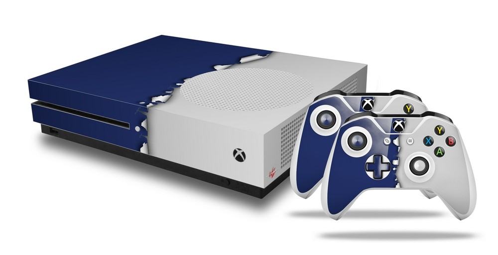 Skin XBOX One S Console Controller Ripped Colors Blue Gray