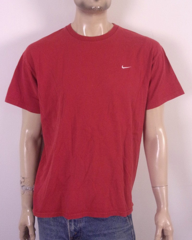 vintage 90s 00s Y2K Nike Classic Red White Tiny Mini Swoosh T-Shirt SZ L