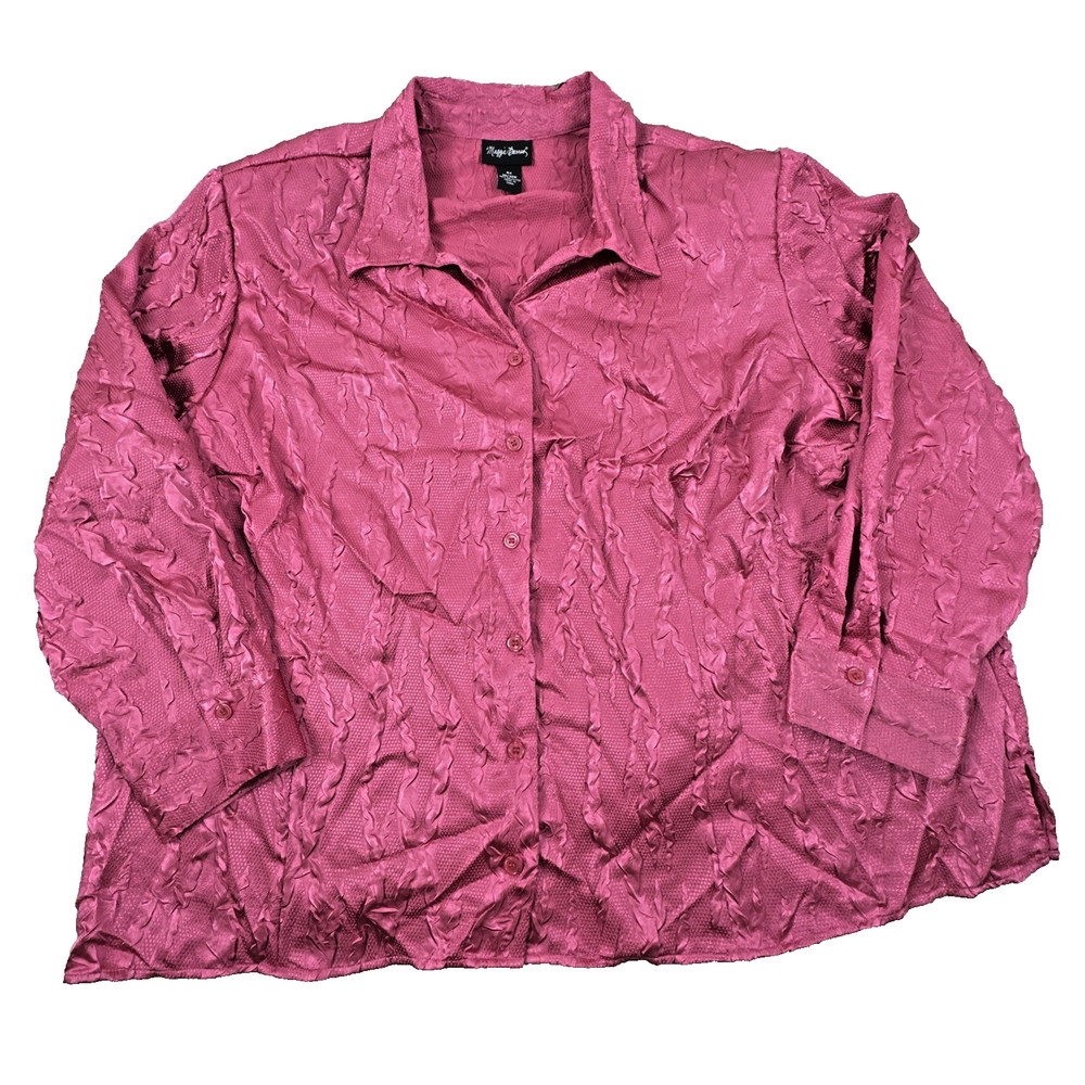 Maggie Barnes 4X Blouse Pink Textured Button Up Long Sleeve Plus Size Women's