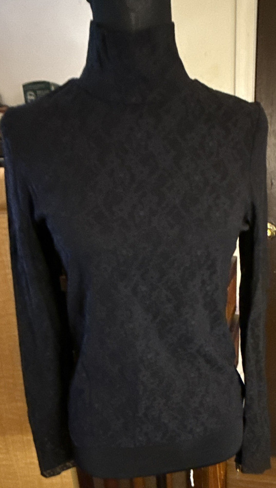 Ardene Black Sheer Floral Mesh Mock Neck Long Sleeve Pullover Top Women's L