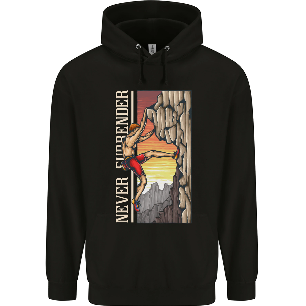 Never Surrender Rock Climbing Climber Mens 80% Cotton Hoodie