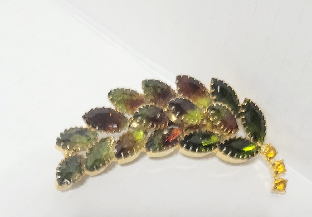 Vintage Ombre Givre Glass Leaf Brooch Unsigned