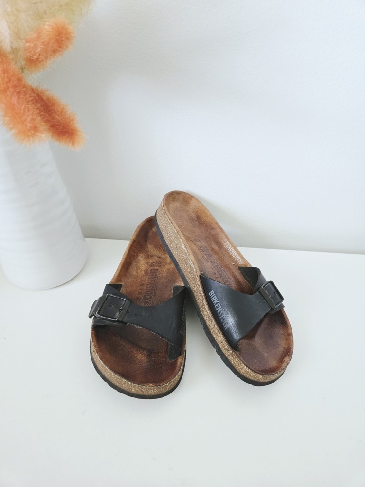 Birkenstock Relax Black Leather Madrid Single Strap Sandals Women's EU38/US7