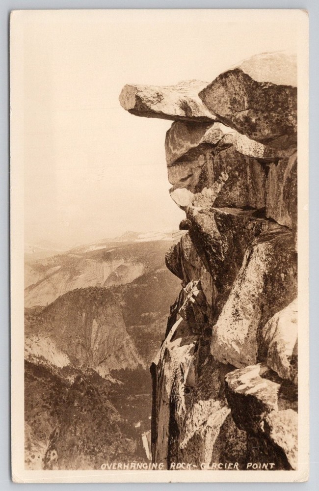 Vintage RPPC Overhanging Rock Glacier Point Yosemite National Park CA