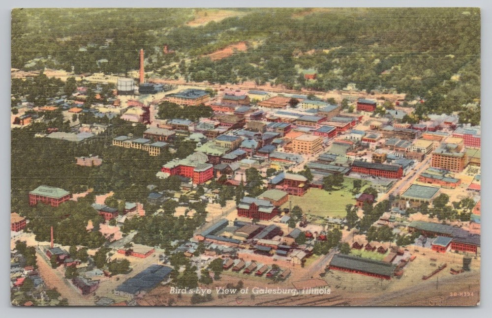 Bird's Eye View of Galesburg Illinois IL Postcard Linen