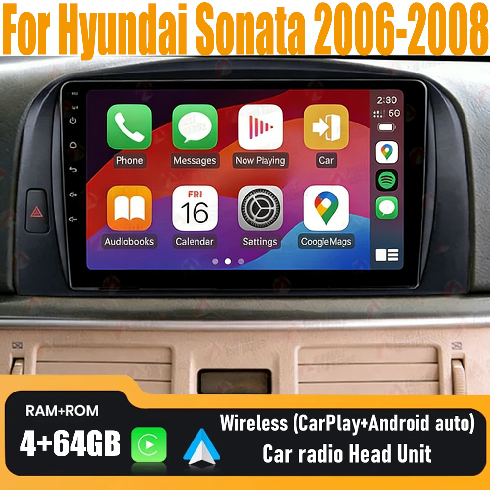 9'' Wireless Carplay & Android Auto Radio Head Unit For Hyundai Sonata 2006-2008