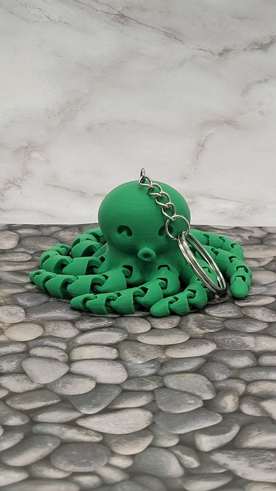 Green Plastic Octopus Keychain w/ Detachable Keyring, Animal Theme