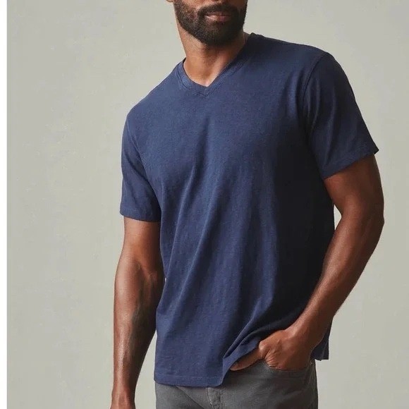American Giant Premium Slub T-Shirt Mens L Navy Cotton Knit V-Neck Short Sleeve