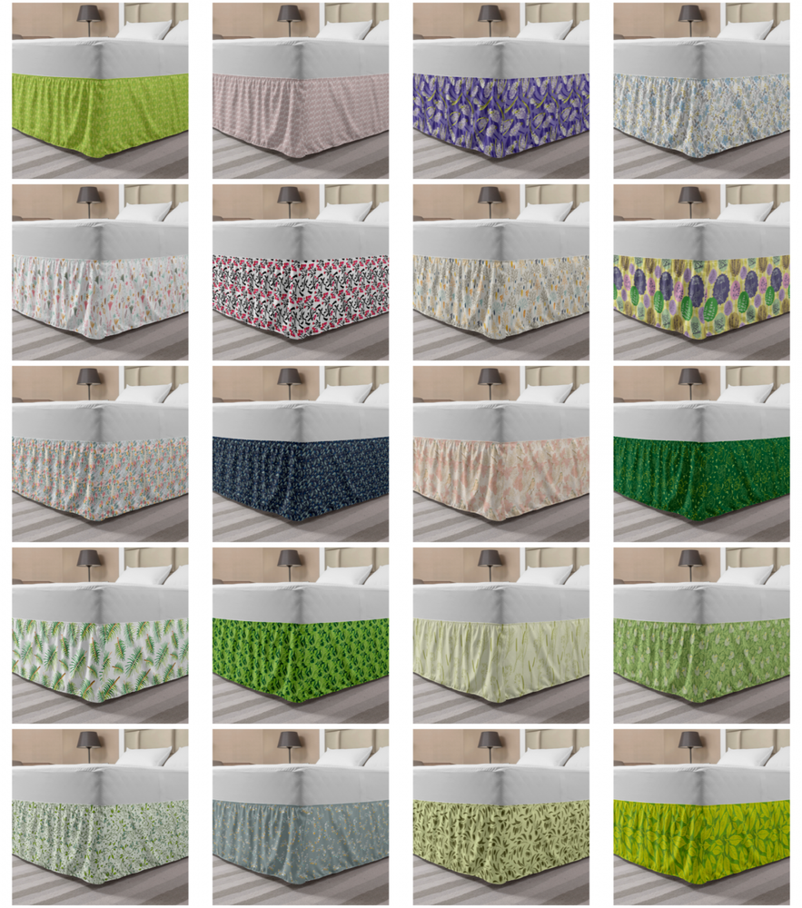 Ambesonne Botanical Print Bedskirt Elastic Wrap Around Skirt Gathered Design