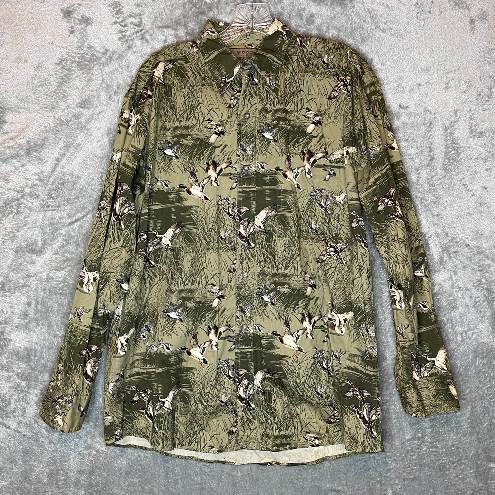 Mens Graphic Duck Hunting Sports Water Outdoor Long Sleeve Button Down Shirt M