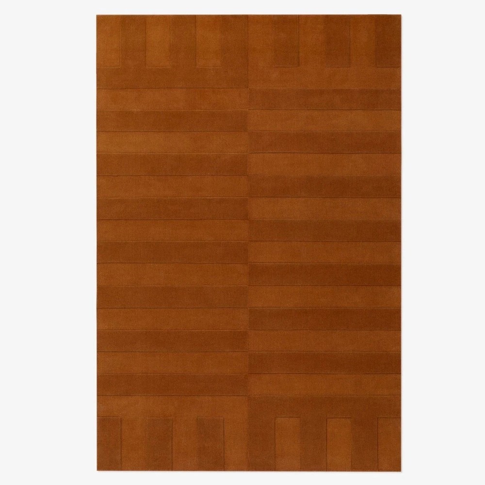 Modern Hand Tufted 100% Wool Rug Color Burnt Orange Handmade Design Carpet Rug