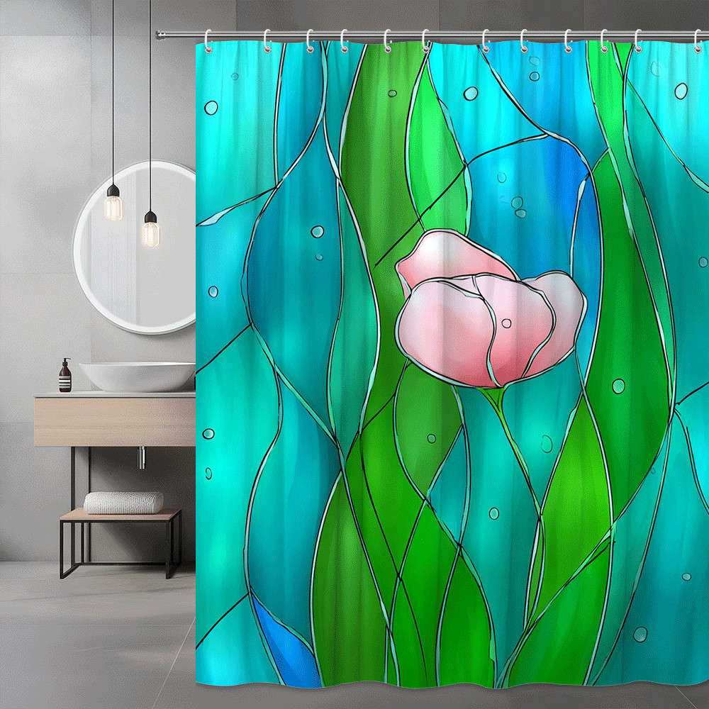 Abstract Floral Shower Curtain Green Blue Pink Art Print