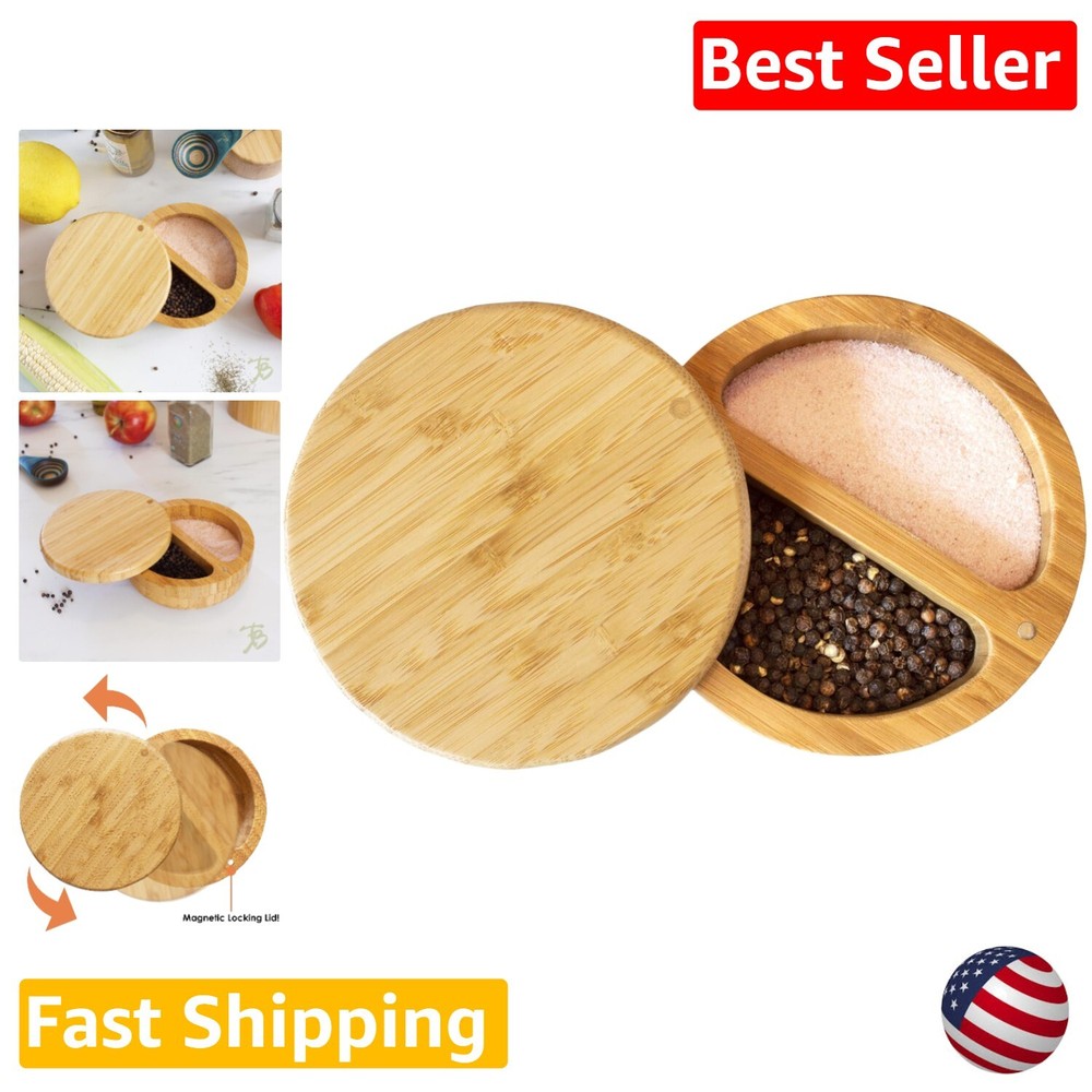 Bamboo Salt Keeper Duet - Double Chamber Salt Cellar with Magnetic Swivel Lid