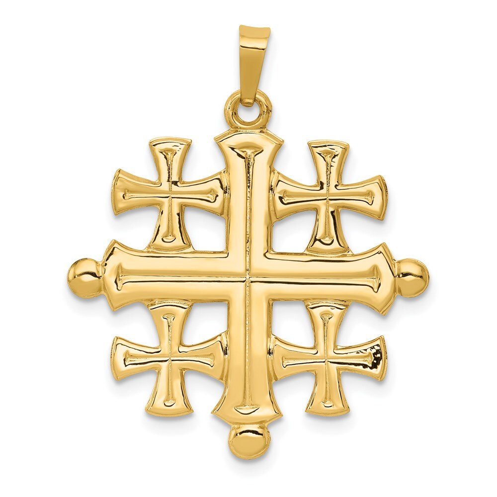 14k Yellow Gold Polished Jerusalem Cross Pendant 2.61gm L-1.26 Inch, W-1.03 Inch