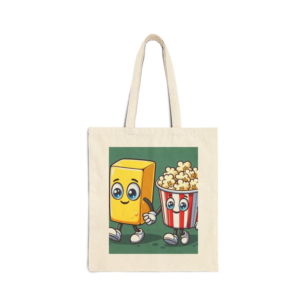 Cotton Canvas Tote Bag with Popcorn and Butter Design for Everyday Use