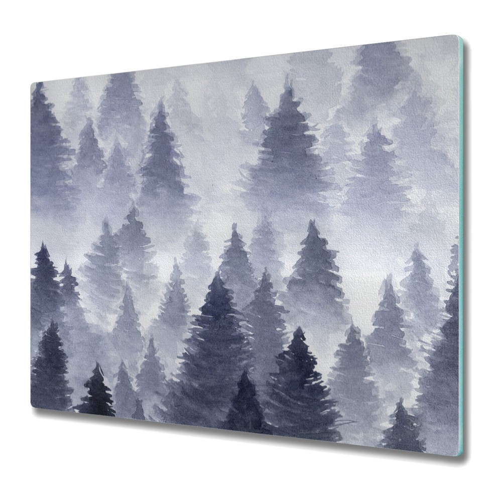 Glass Cutting Board Worktop Saver Landscape of Forest Hand Drawn Nature 60x52