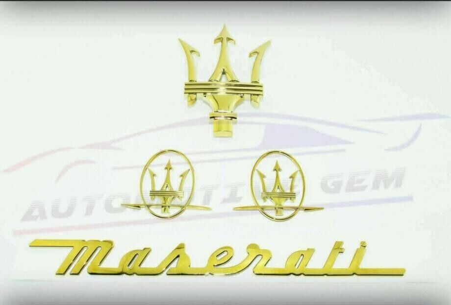 Maserati Trident Emblem Grille Side Badge Set Kit Gold LH RH