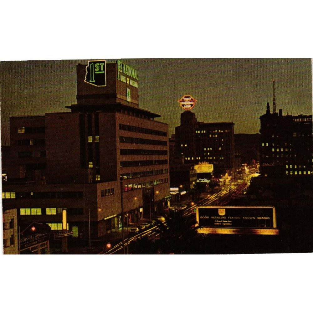 Vintage Phoenix Arizona Night View North Central Ave Petley Postcard IDK-737