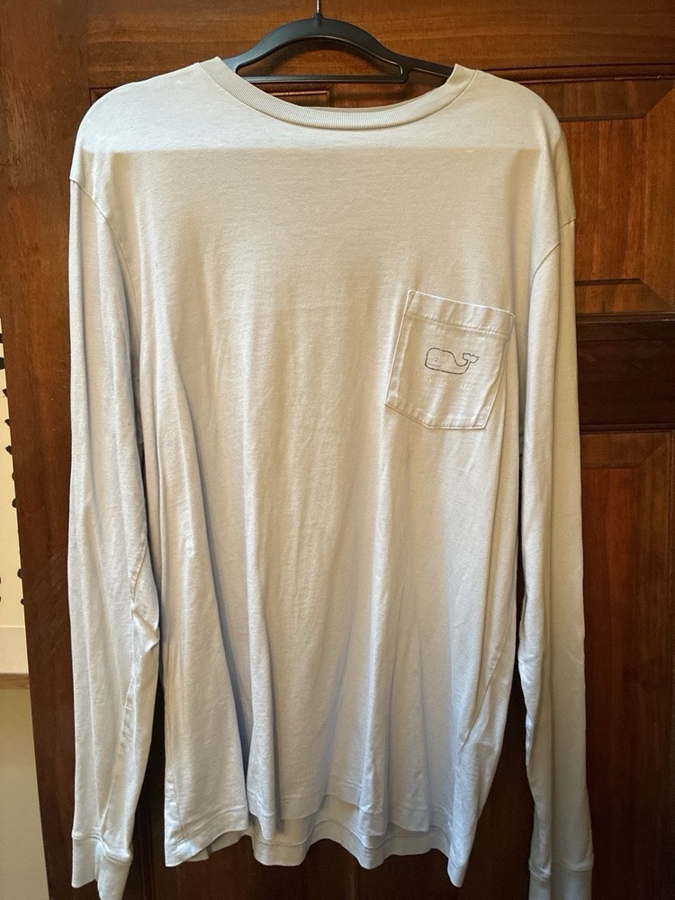 Vineyard Vines Mens S White Long Sleeve Crew Neck Pocket Tee Cotton Whale Logo