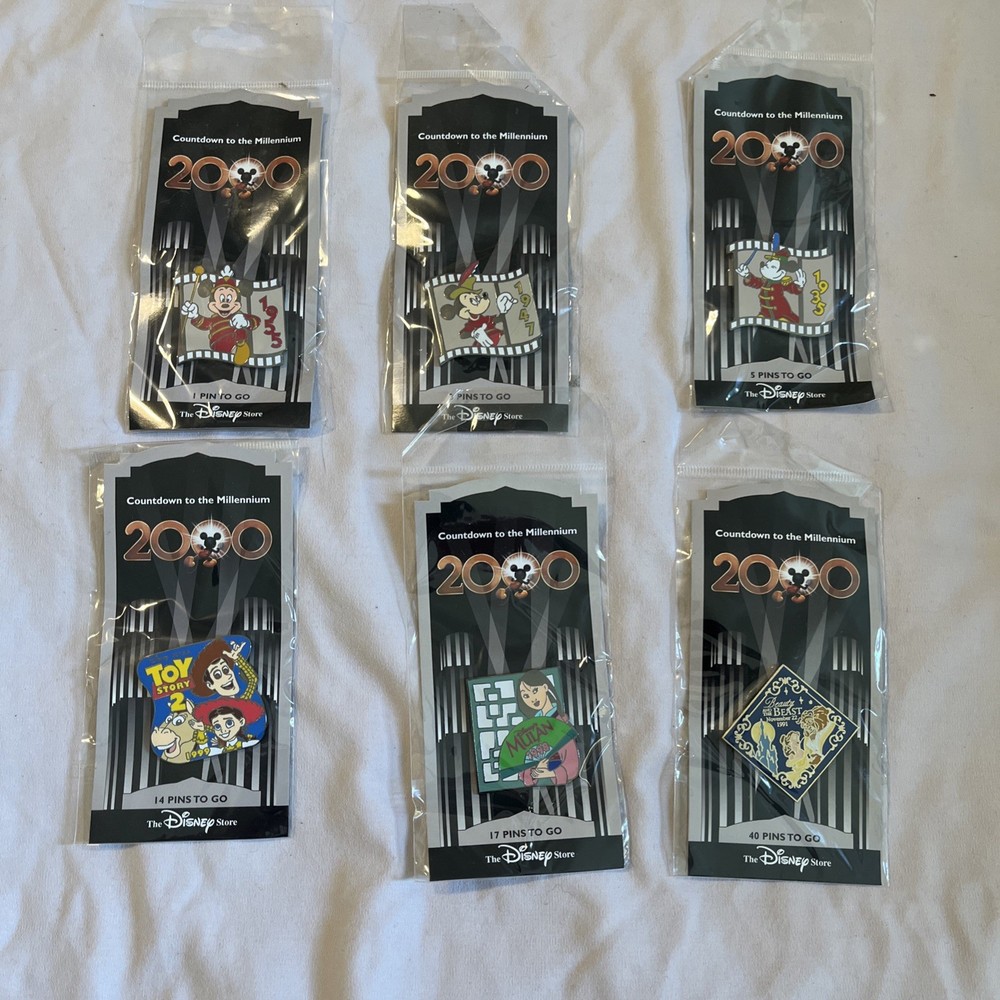 Vintage Disney 2000 Millennium Countdown Pin Set - 6 Pins in Original Package