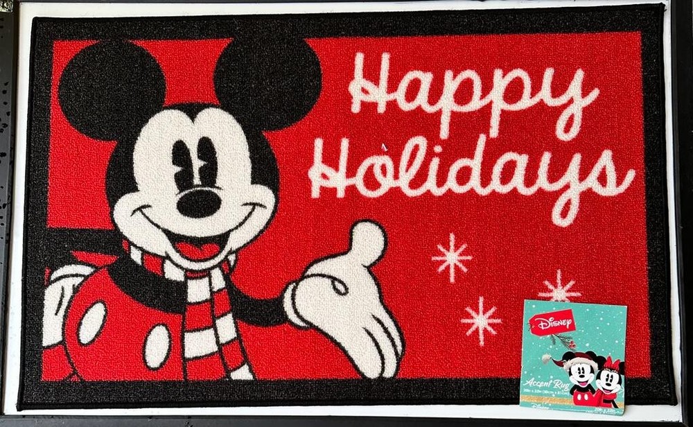 Disney Christmas Mat Mickey Mouse Happy Holidays Nylon Accent Rug 20