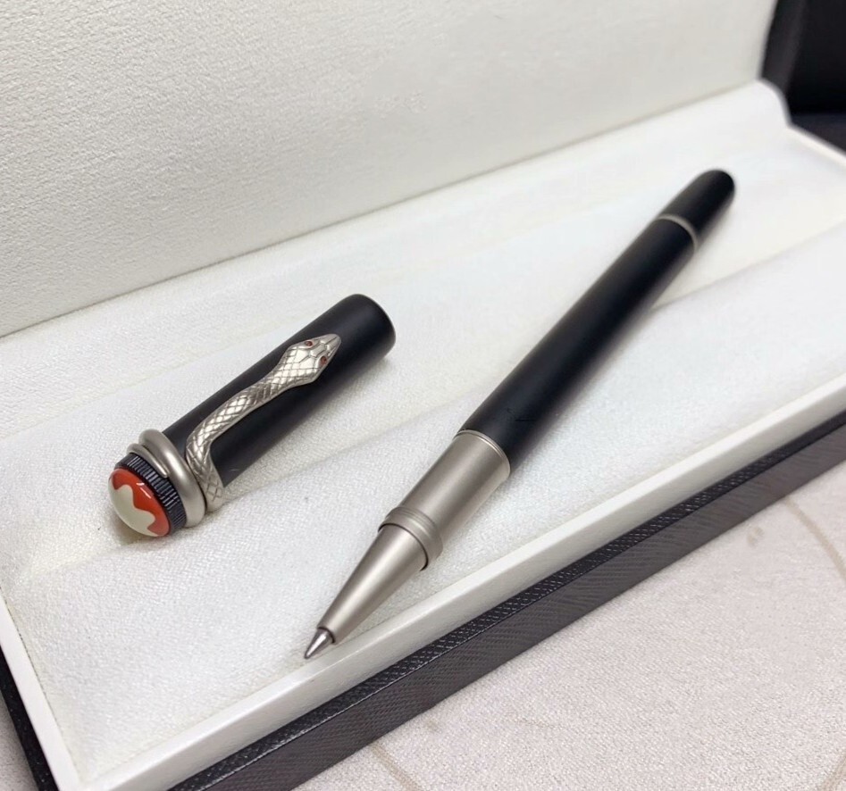 Deluxe Snake-Series Matte Black - Silver Clip 0.7mm Rollerball Pen No Box