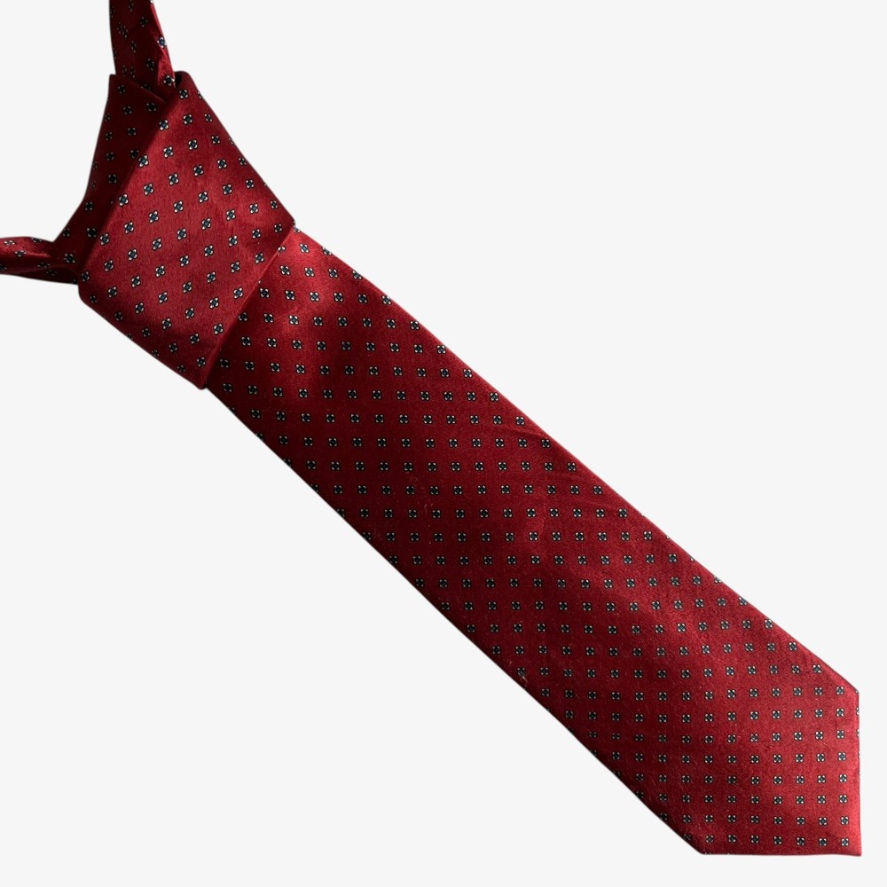Vintage 80s Oscar De La Renta Abstract Geometric Floral Print Red Silk Tie Retro