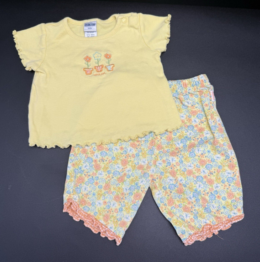 90s Y2K OshKosh B'Gosh 2 Piece Yellow Floral Outfit Baby Girl Size 3-6 Months