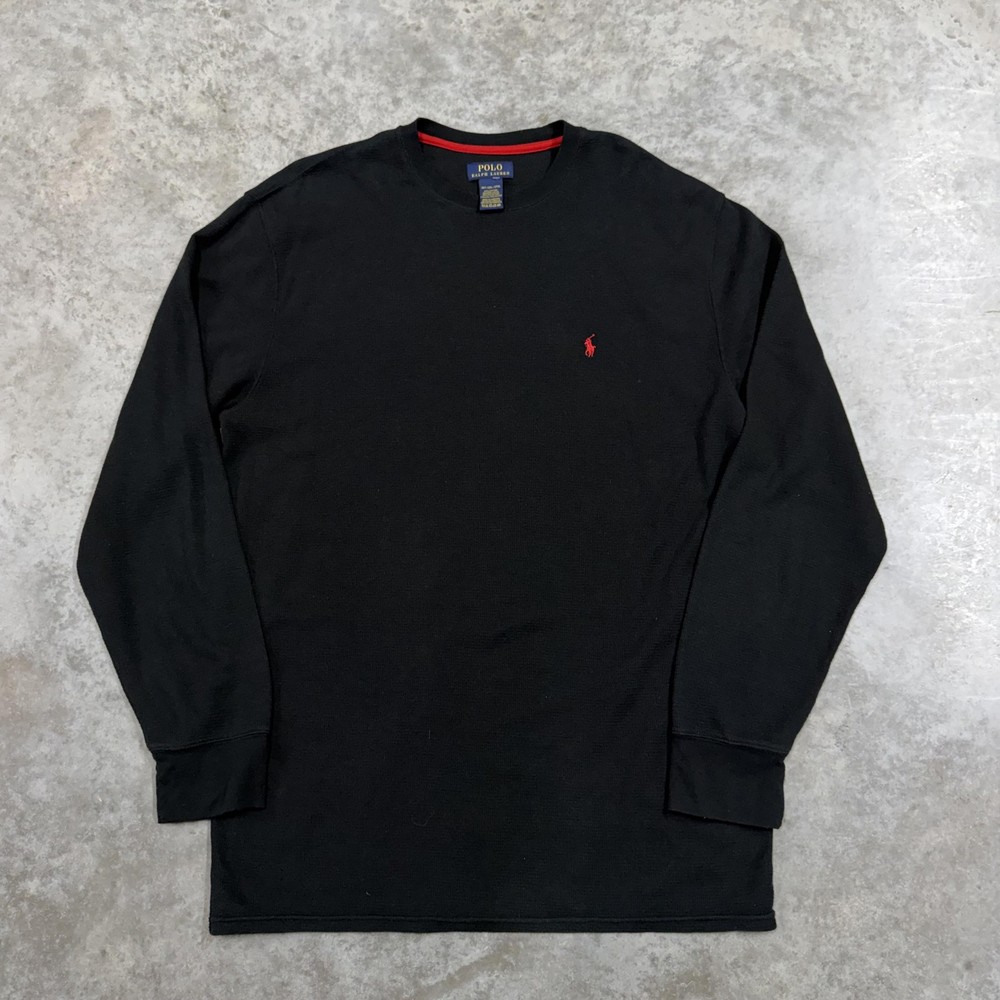 Polo Ralph Lauren Shirt Mens 2XLT Black Thermal Long Sleeve Waffle Knit Tee